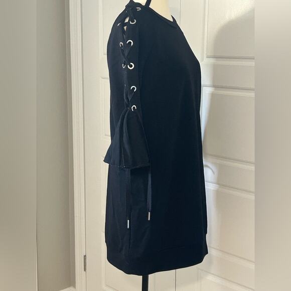 Pinko Black cotton Knit dress lace up bell sleeves size M/L - Picture 4 of 7